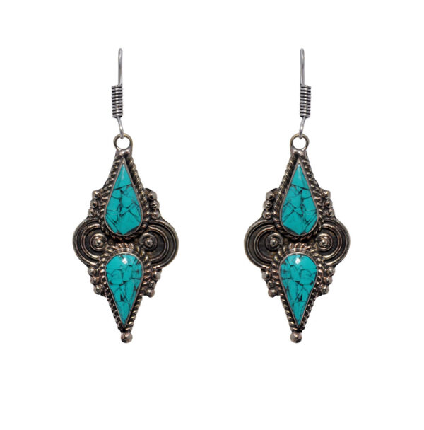 Gehna Jaipur Turquoise Gemstone Tibetan Earrings For Girls & Women IE-1008