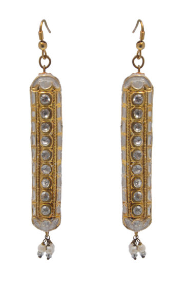 Gehna Jaipur White & Golden Color Long Lacquer Handmade Traditional Earring For Girls & Women LE02-1014