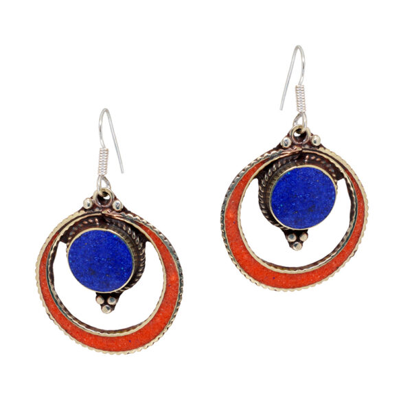 Gehna Jaipur Lapis Lazuli & Coral Gemstone Tibetan Earrings For Girls & Women IE-1015