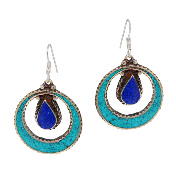 Gehna Jaipur Turquoise & Lapis Lazuli Gemstone Tibetan Earrings  For Girls & Women IE-1016