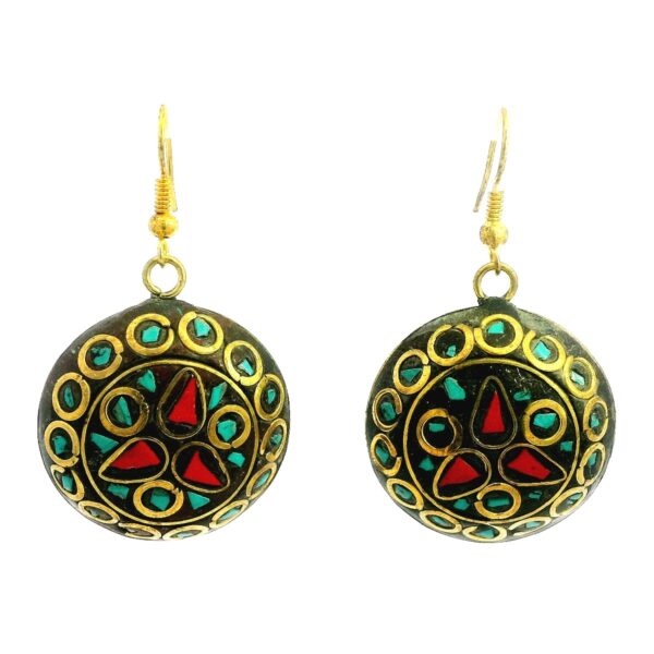 Gehna Jaipur Turquoise & Coral Gemstone Round Shape Tibetan Earrings For Girls & Women IE-1020