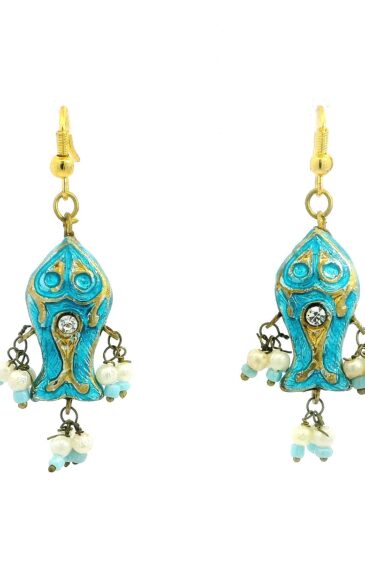 Gehna Jaipur Light Blue & Golden Color Fish Shaped Lac Earring For Girls & Women LE02-1033