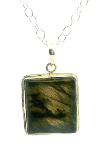 Gehna Jaipur Labradorite Octagon Shape Gemstone Studded 925 Sterling Silver Pendant For Girls & Women SP03-1113