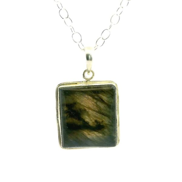 Gehna Jaipur Labradorite Octagon Shape Gemstone Studded 925 Sterling Silver Pendant For Girls & Women SP03-1113