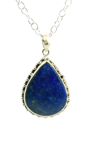 Gehna Jaipur Lapis Lazuli Pear Shape Gemstone Studded 925 Sterling Silver Pendant For Girls & Women SP03-1116