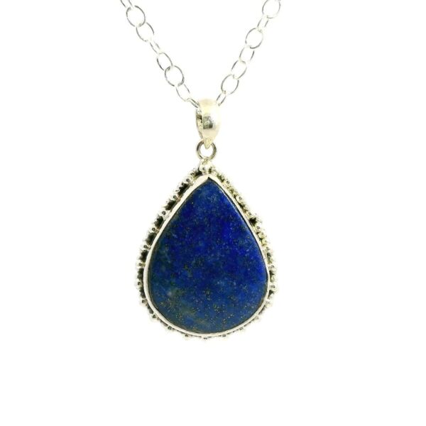 Gehna Jaipur Lapis Lazuli Pear Shape Gemstone Studded 925 Sterling Silver Pendant For Girls & Women SP03-1116