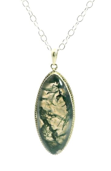 Gehna Jaipur Moss Agte Marquise Shape Gemstone Studded 925 Sterling Silver Pendant For Girls & Women SP03-1117