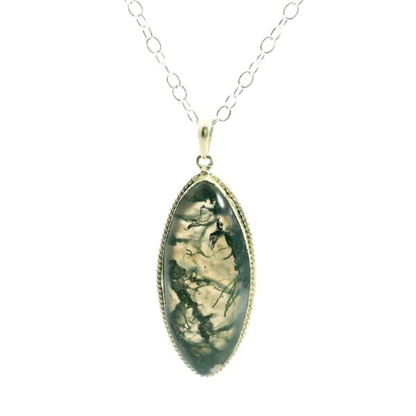 Gehna Jaipur Moss Agte Marquise Shape Gemstone Studded 925 Sterling Silver Pendant For Girls & Women SP03-1117