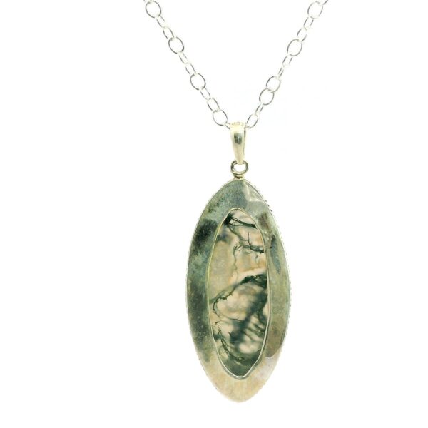 Gehna Jaipur Moss Agte Marquise Shape Gemstone Studded 925 Sterling Silver Pendant For Girls & Women SP03-1117 - Image 3