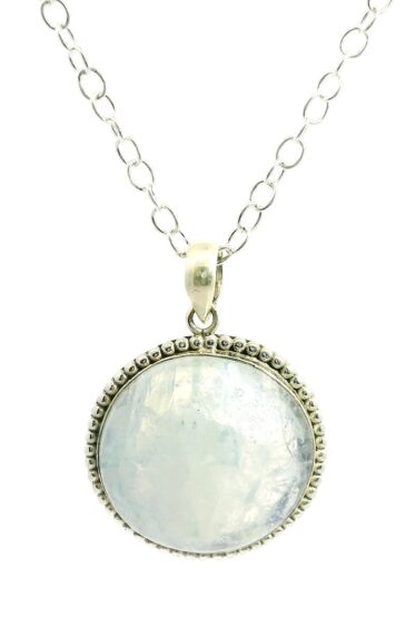 Gehna Jaipur Moonstone Round Shape Gemstone Studded 925 Sterling Silver Pendant For Girls & Women SP03-1118
