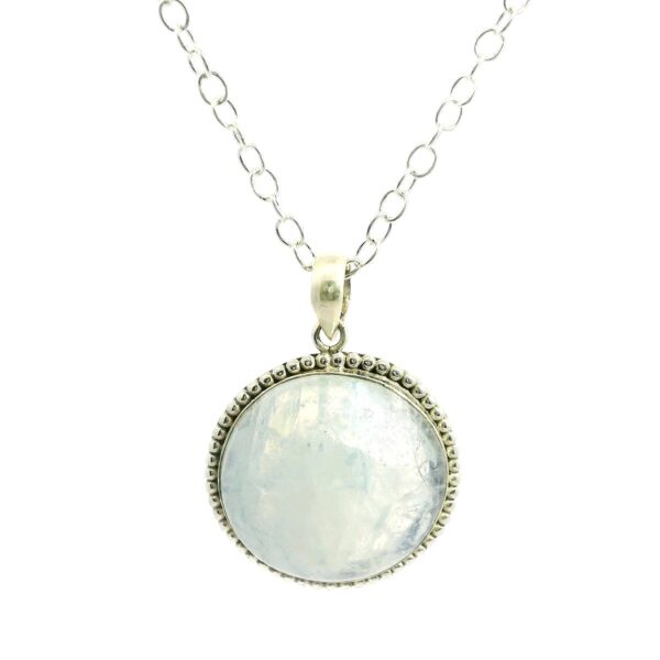 Gehna Jaipur Moonstone Round Shape Gemstone Studded 925 Sterling Silver Pendant For Girls & Women SP03-1118