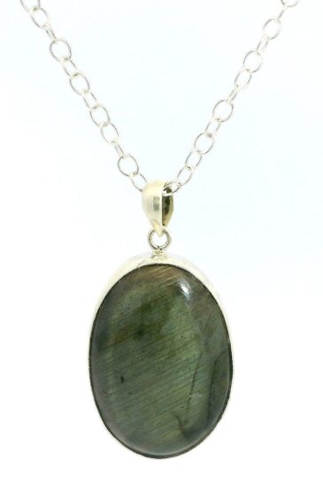 Gehna Jaipur Labradorite Oval Shape Gemstone Studded 925 Sterling Silver Pendant For Girls & Women SP03-1119