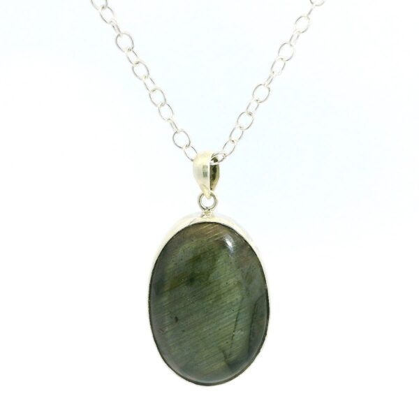 Gehna Jaipur Labradorite Oval Shape Gemstone Studded 925 Sterling Silver Pendant For Girls & Women SP03-1119