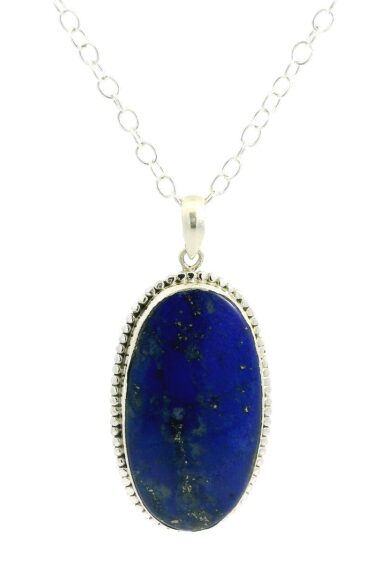 Gehna Jaipur Lapis Lazuli Oval Shape Gemstone Studded 925 Sterling Silver Pendant For Girls & Women SP03-1120