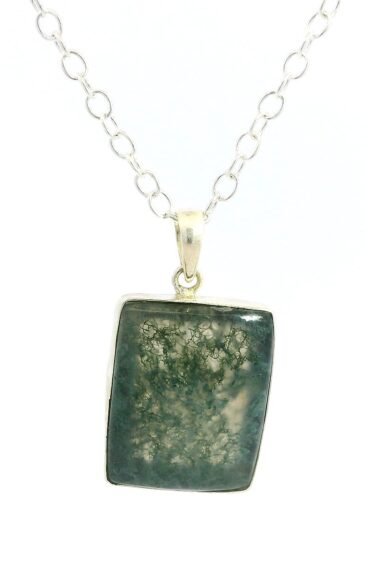 Gehna Jaipur Moss Agate Octagon Shape Gemstone Studded 925 Sterling Silver Pendant For Girls & Women SP03-1121