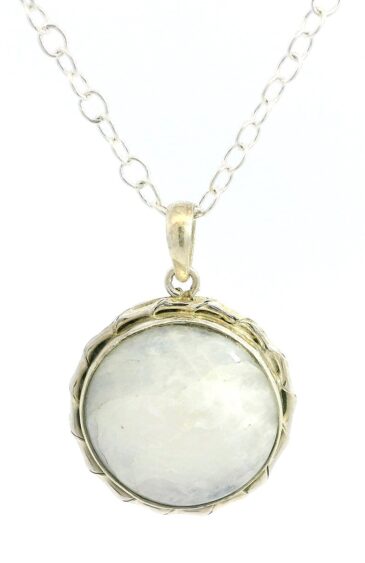 Gehna Jaipur Moonstone Round Shape Gemstone Studded 925 Sterling Silver Pendant For Girls & Women SP03-1122