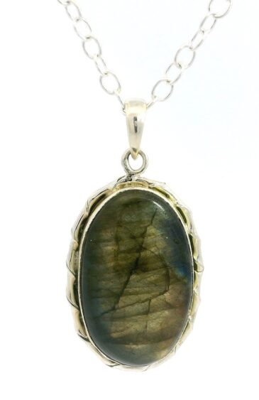 Gehna Jaipur Labradorite Oval Shape Gemstone Studded 925 Sterling Silver Pendant For Girls & Women SP03-1123