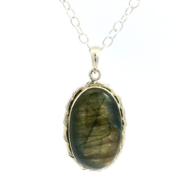 Gehna Jaipur Labradorite Oval Shape Gemstone Studded 925 Sterling Silver Pendant For Girls & Women SP03-1123