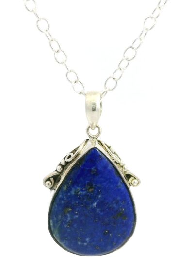 Gehna Jaipur Lapis Lazuli Pear Shape Gemstone Studded 925 Sterling Silver Pendant For Girls & Women SP03-1124