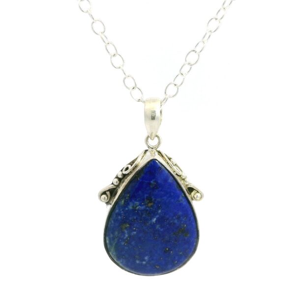 Gehna Jaipur Lapis Lazuli Pear Shape Gemstone Studded 925 Sterling Silver Pendant For Girls & Women SP03-1124