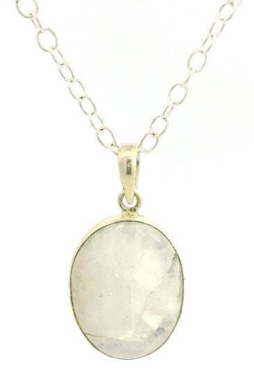 Gehna Jaipur Moonstone Oval Shape Gemstone Studded 925 Sterling Silver Pendant For Girls & Women SP03-1125