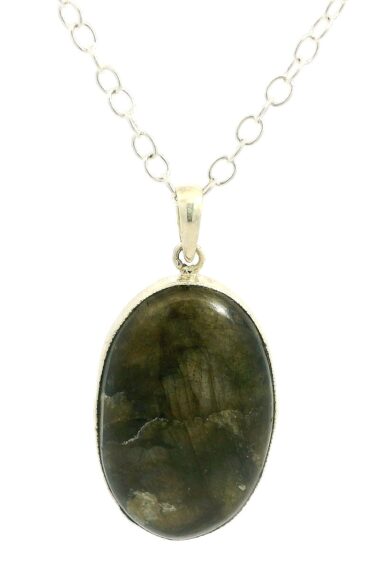 Gehna Jaipur Labradorite Oval Shape Gemstone Studded 925 Sterling Silver Pendant For Girls & Women SP03-1126