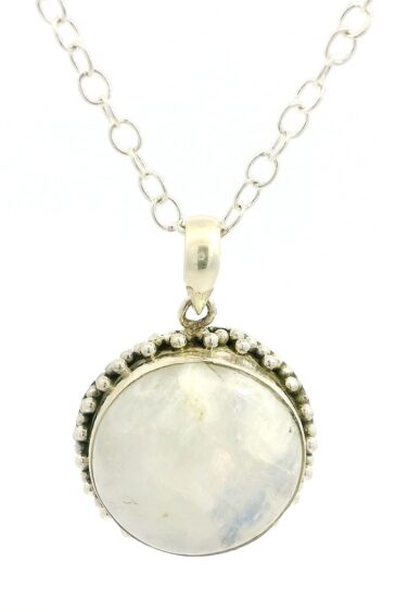 Gehna Jaipur Moonstone Round Shape Gemstone Studded 925 Sterling Silver Pendant For Girls & Women SP03-1128