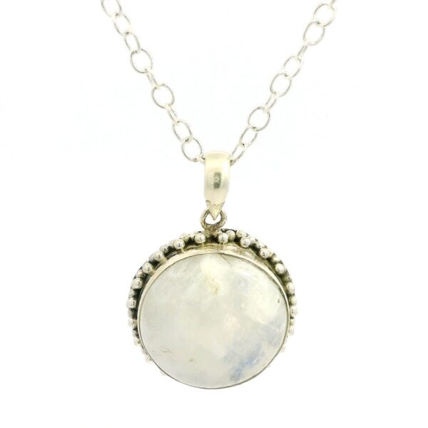 Gehna Jaipur Moonstone Round Shape Gemstone Studded 925 Sterling Silver Pendant For Girls & Women SP03-1128