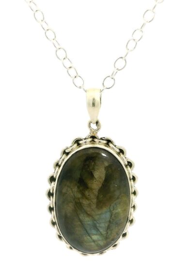 Gehna Jaipur Labradorite Oval Shape Gemstone Studded 925 Sterling Silver Pendant For Girls & Women SP03-1129
