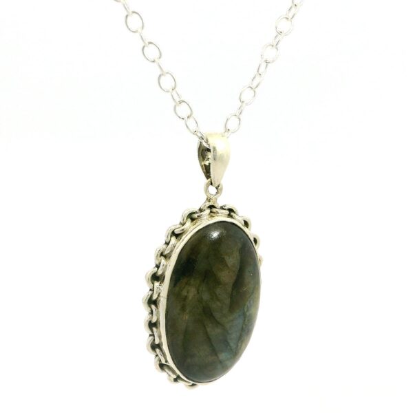 Gehna Jaipur Labradorite Oval Shape Gemstone Studded 925 Sterling Silver Pendant For Girls & Women SP03-1129 - Image 3