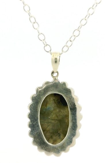 Gehna Jaipur Labradorite Oval Shape Gemstone Studded 925 Sterling Silver Pendant For Girls & Women SP03-1129