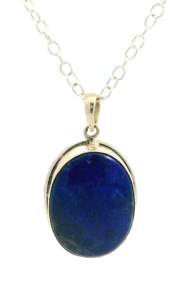 Gehna Jaipur Lapis Lazuli Oval Shape Gemstone Studded 925 Sterling Silver Pendant For Girls & Women SP03-1130