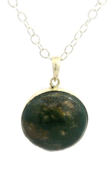 Gehna Jaipur Moss Agate Round Shape Gemstone Studded 925 Sterling Silver Pendant For Girls & Women SP03-1131