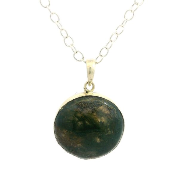 Gehna Jaipur Moss Agate Round Shape Gemstone Studded 925 Sterling Silver Pendant For Girls & Women SP03-1131