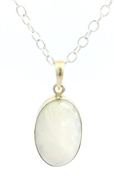 Gehna Jaipur Moonstone Oval Shape Gemstone Studded 925 Sterling Silver Pendant For Girls & Women SP03-1132