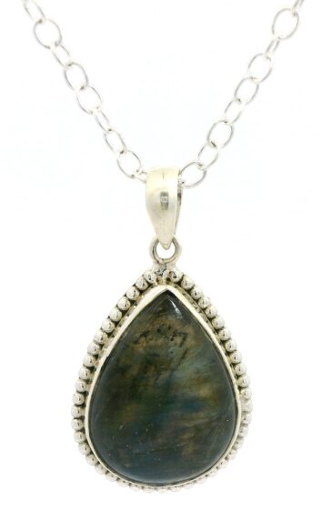 Gehna Jaipur Labradorite Pear Shape Gemstone Studded 925 Sterling Silver Pendant For Girls & Women SP03-1133