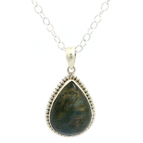 Gehna Jaipur Labradorite Pear Shape Gemstone Studded 925 Sterling Silver Pendant For Girls & Women SP03-1133