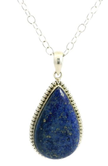 Gehna Jaipur Lapis Lazuli Pear Shape Gemstone Studded 925 Sterling Silver Pendant For Girls & Women SP03-1135
