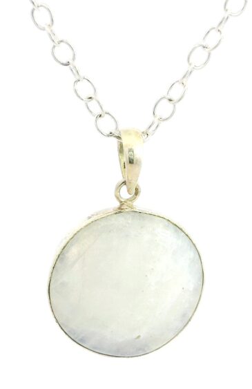 Gehna Jaipur Moonstone Round Shape Gemstone Studded 925 Sterling Silver Pendant For Girls & Women SP03-1136