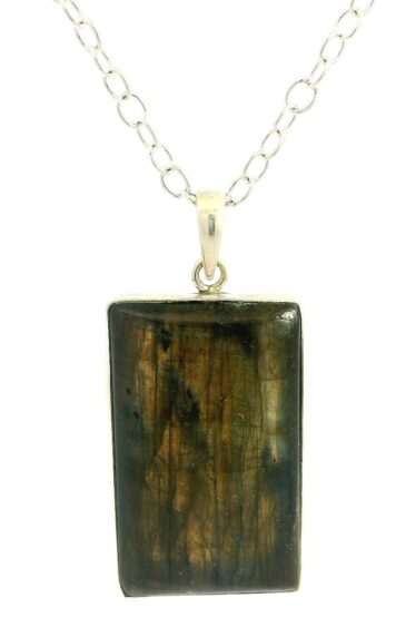 Gehna Jaipur Labradorite Octagon Shape Gemstone Studded 925 Sterling Silver Pendant For Girls & Women SP03-1137