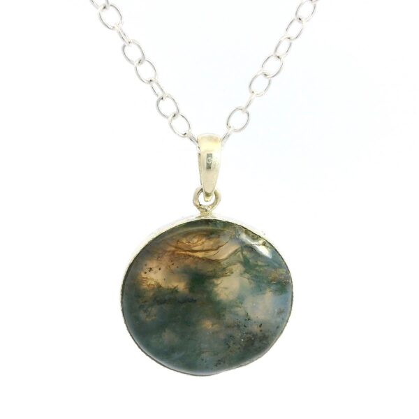 Gehna Jaipur Moss Agate Round Shape Gemstone Studded 925 Sterling Silver Pendant For Girls & Women SP03-1139