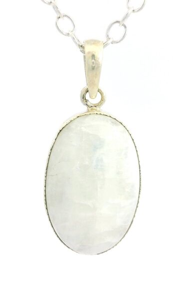 Gehna Jaipur Moonstone Oval Shape Gemstone Studded 925 Sterling Silver Pendant For Girls & Women SP03-1140