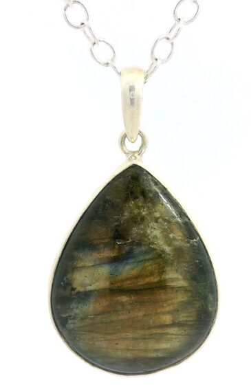 Gehna Jaipur Labradorite Pear Shape Gemstone Studded 925 Sterling Silver Pendant For Girls & Women SP03-1141