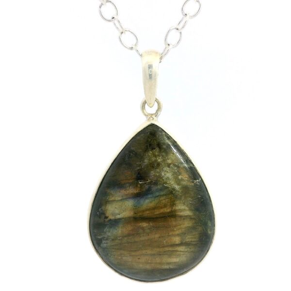 Gehna Jaipur Labradorite Pear Shape Gemstone Studded 925 Sterling Silver Pendant For Girls & Women SP03-1141