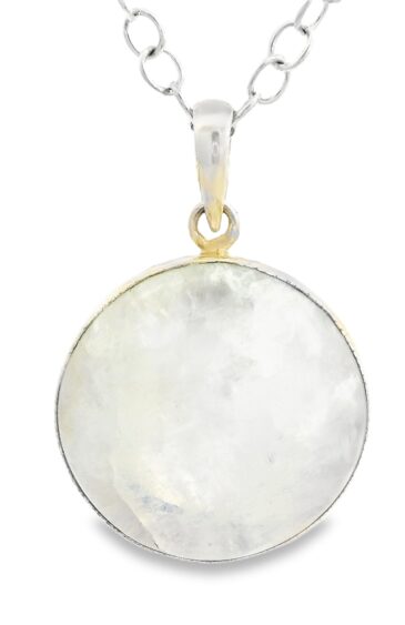 Gehna Jaipur Moonstone Round Shape Gemstone Studded 925 Sterling Silver Pendant For Girls & Women SP03-1142