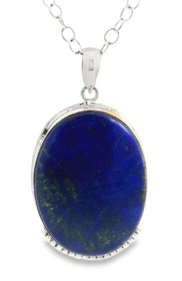 Gehna Jaipur Lapis Lazuli Oval Shape Gemstone Studded 925 Sterling Silver Pendant For Girls & Women SP03-1143