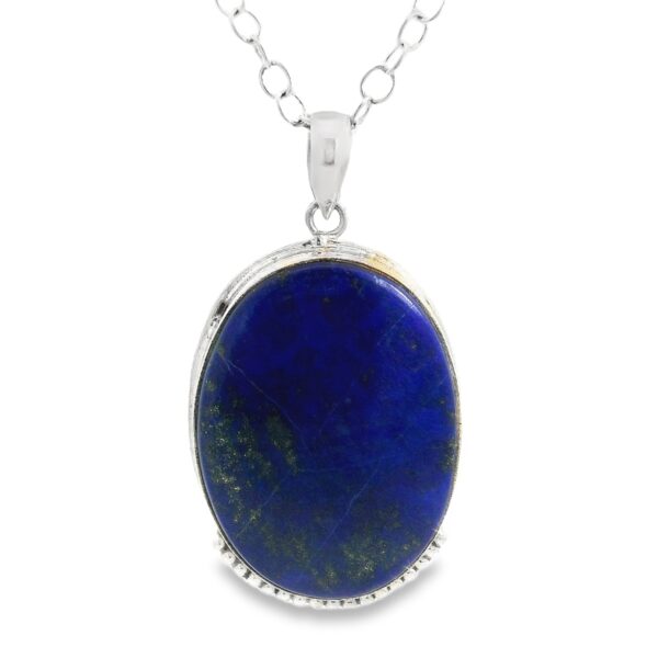 Gehna Jaipur Lapis Lazuli Oval Shape Gemstone Studded 925 Sterling Silver Pendant For Girls & Women SP03-1143