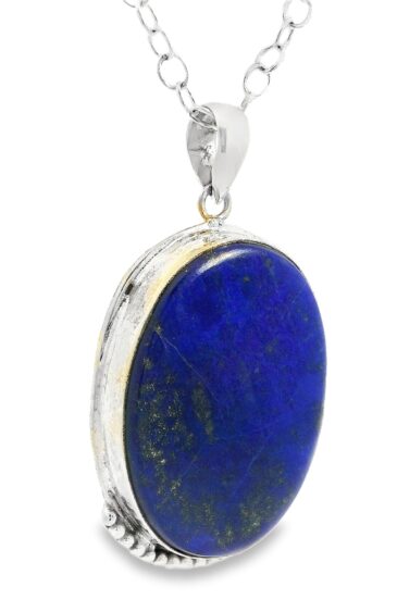 Gehna Jaipur Lapis Lazuli Oval Shape Gemstone Studded 925 Sterling Silver Pendant For Girls & Women SP03-1143