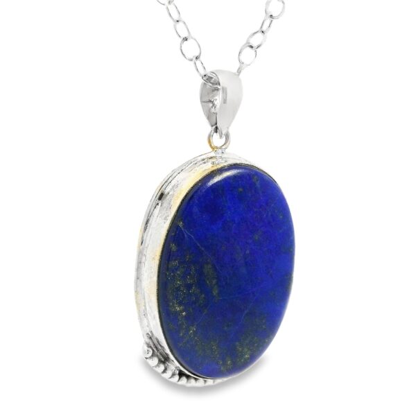 Gehna Jaipur Lapis Lazuli Oval Shape Gemstone Studded 925 Sterling Silver Pendant For Girls & Women SP03-1143 - Image 2