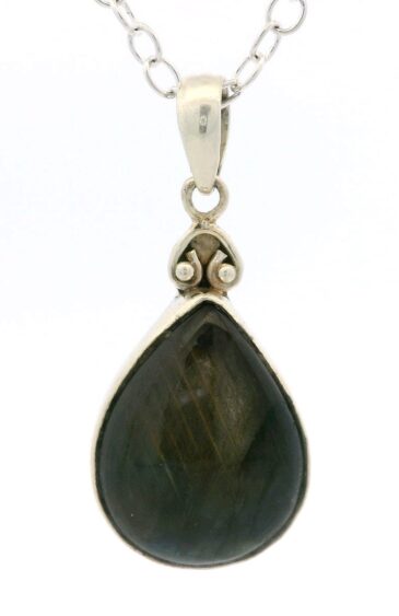 Gehna Jaipur Labradorite Pear Shape Gemstone Studded 925 Sterling Silver Pendant For Girls & Women SP03-1144